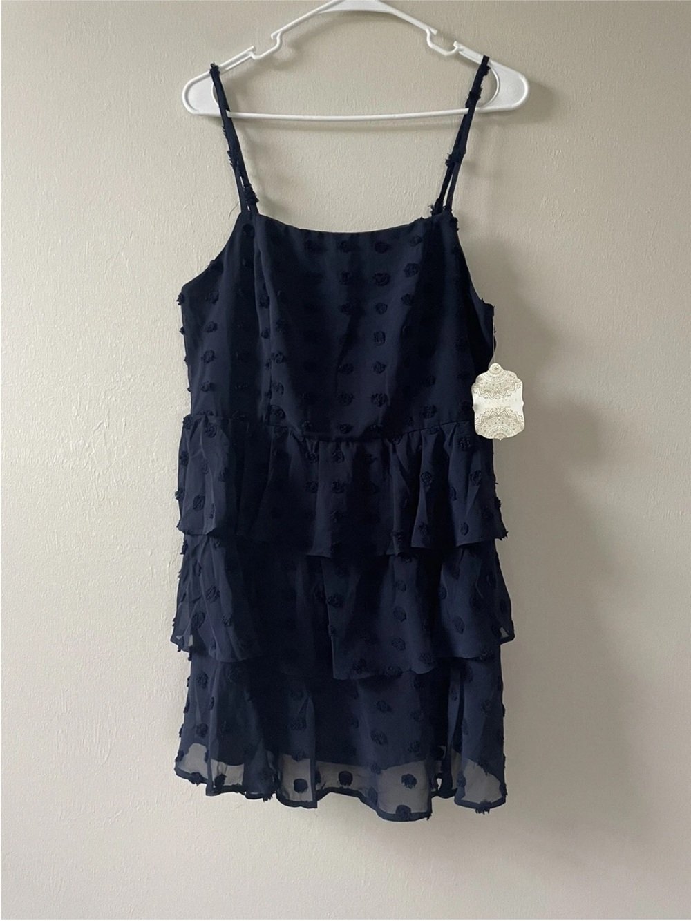 Altar’d State Dress Size XL Layered Ruffle Tiered Navy Blue Dot Pattern New